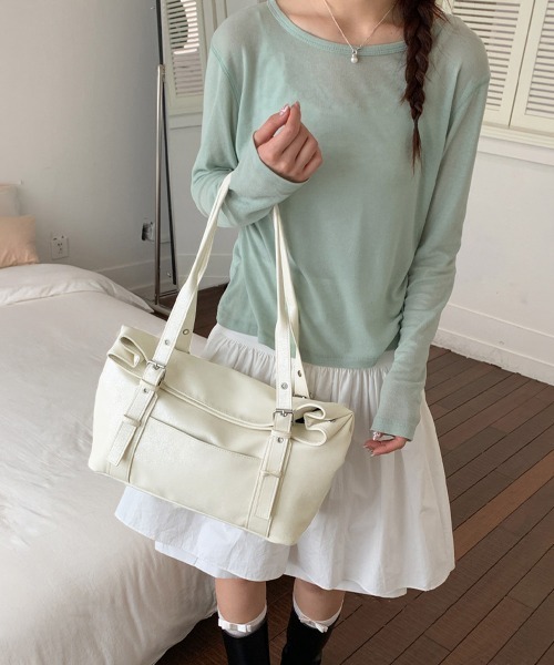 Miniministore(ミニミニストア)の「韓国風トートバッグミニマルボストンバッグ(トートバッグ・レディース・オフホワイト/ピンク/ライトブルー/ブラック/ブラウン・FREE)」の9枚目の写真