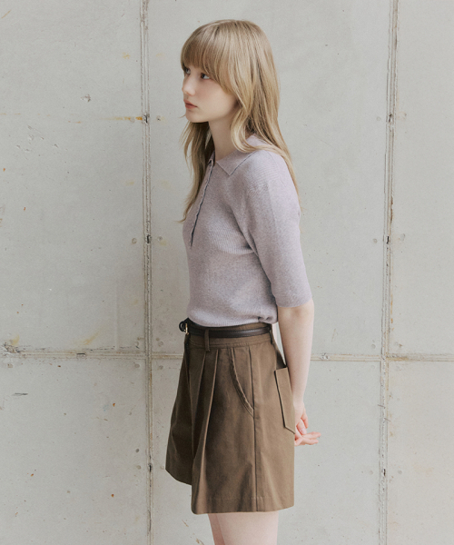 LEFTSEOUL（レフトソウル）の「ボタンカラーリブハーフニット[ラベンダー]（ニット/セーター・レディース・ラベンダー・SMALL/MEDIUM）」の2枚目の写真
