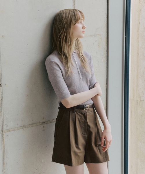 LEFTSEOUL（レフトソウル）の「ボタンカラーリブハーフニット[ラベンダー]（ニット/セーター・レディース・ラベンダー・SMALL/MEDIUM）」の3枚目の写真