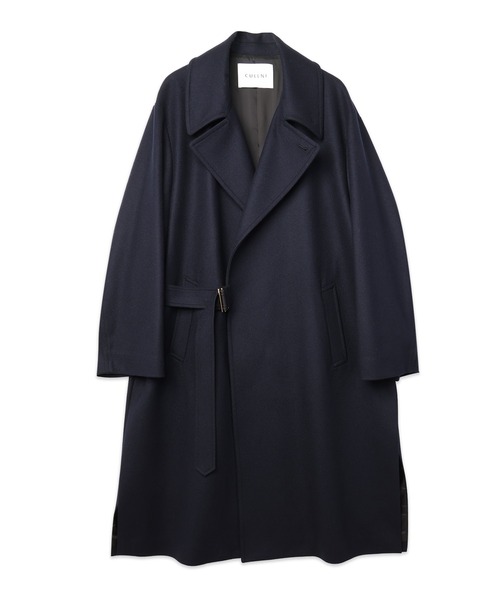 CULLNI(クルニ)の「Signature Melton Minimal Tie Locken Long Coat(チェスターコート・メンズ・ネイビー/アッシュブラウン/ブルーグリーン/ブラック・2/1/0)」の3枚目の写真