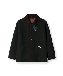 WOOL BLENDED HERRINGBONE HUNTING JACKET [D/GREEN]