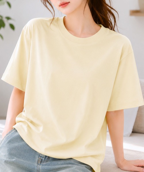 Amulet(アミュレット)の「着回し自在のシンプルな定番アイテム クルーネック半袖Tシャツ(Tシャツ/カットソー・レディース・グリーン/ブラック/ホワイト/アイボリー・S/M/L/XL)」の9枚目の写真