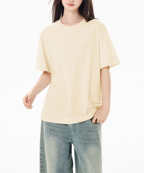 Amulet(アミュレット)の「着回し自在のシンプルな定番アイテム クルーネック半袖Tシャツ(Tシャツ/カットソー・レディース・グリーン/ブラック/ホワイト/アイボリー・S/M/L/XL)」の14枚目の写真