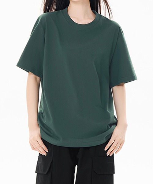 Amulet(アミュレット)の「着回し自在のシンプルな定番アイテム クルーネック半袖Tシャツ(Tシャツ/カットソー・レディース・グリーン/ブラック/ホワイト/アイボリー・S/M/L/XL)」の16枚目の写真