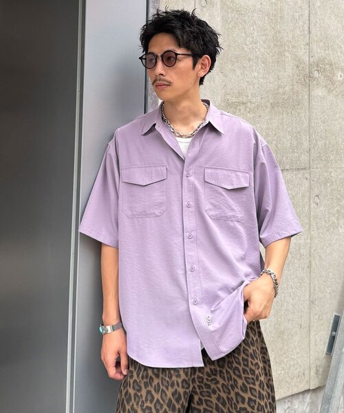 CIAOPANIC(チャオパニック)の「ハーフスリーブレーヨンタッチシャツ(シャツ/ブラウス・メンズ・パープル/ホワイト・LARGE/MEDIUM)」の11枚目の写真