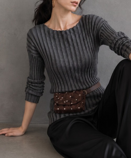ap retro(アプレトロ)の「【ap retro basic】ワイドリブボートネックニット(ニット/セーター・レディース・ブラック/モカ/チャコール/ライトベージュ・FREE)」の3枚目の写真