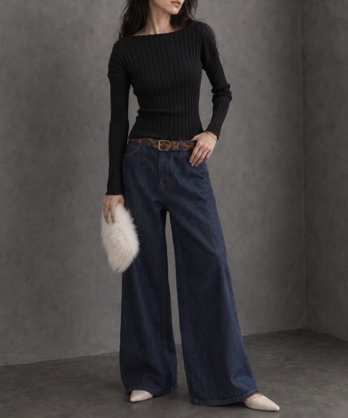 ap retro(アプレトロ)の「【ap retro basic】ワイドリブボートネックニット(ニット/セーター・レディース・ブラック/モカ/チャコール/ライトベージュ・FREE)」の10枚目の写真