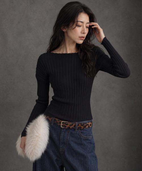 ap retro(アプレトロ)の「【ap retro basic】ワイドリブボートネックニット(ニット/セーター・レディース・ブラック/モカ/チャコール/ライトベージュ・FREE)」の11枚目の写真