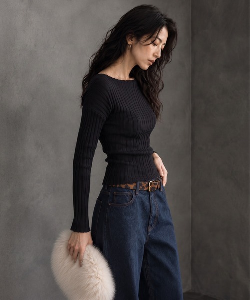 ap retro(アプレトロ)の「【ap retro basic】ワイドリブボートネックニット(ニット/セーター・レディース・ブラック/モカ/チャコール/ライトベージュ・FREE)」の12枚目の写真