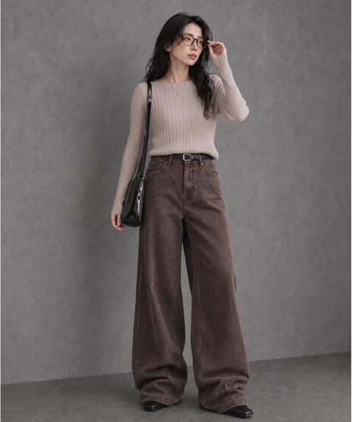 ap retro(アプレトロ)の「【ap retro basic】ワイドリブボートネックニット(ニット/セーター・レディース・ブラック/モカ/チャコール/ライトベージュ・FREE)」の13枚目の写真