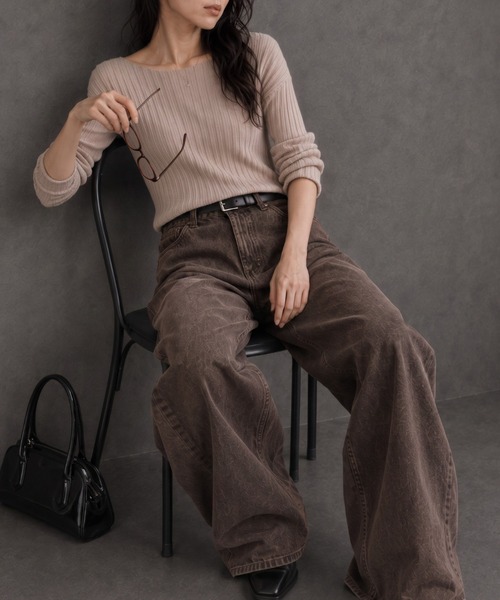 ap retro(アプレトロ)の「【ap retro basic】ワイドリブボートネックニット(ニット/セーター・レディース・ブラック/モカ/チャコール/ライトベージュ・FREE)」の14枚目の写真