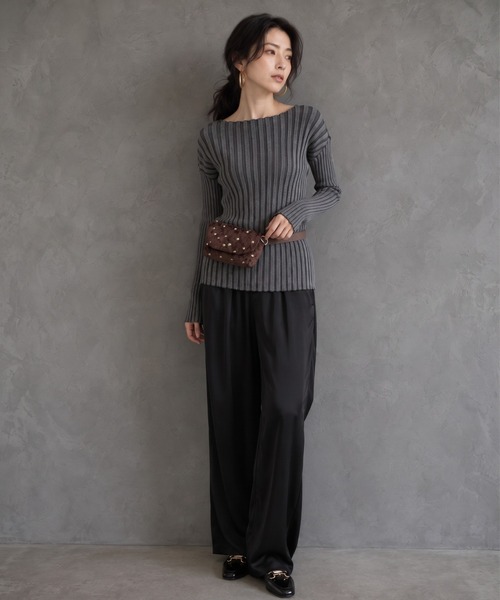 ap retro(アプレトロ)の「【ap retro basic】ワイドリブボートネックニット(ニット/セーター・レディース・ブラック/モカ/チャコール/ライトベージュ・FREE)」の15枚目の写真