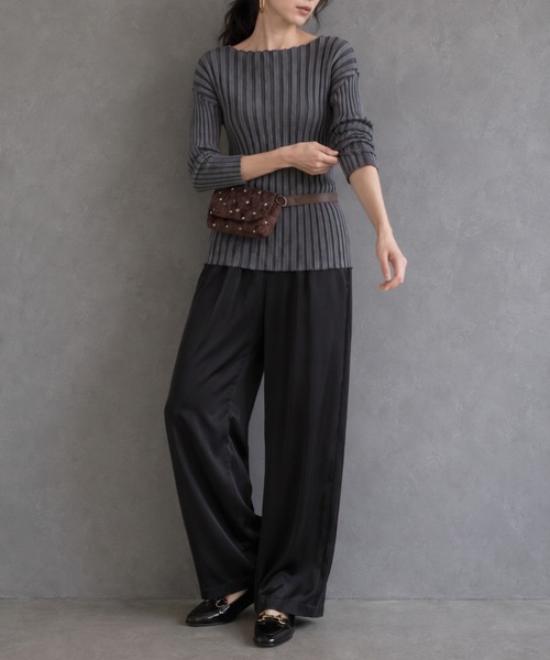ap retro(アプレトロ)の「【ap retro basic】ワイドリブボートネックニット(ニット/セーター・レディース・ブラック/モカ/チャコール/ライトベージュ・FREE)」の5枚目の写真