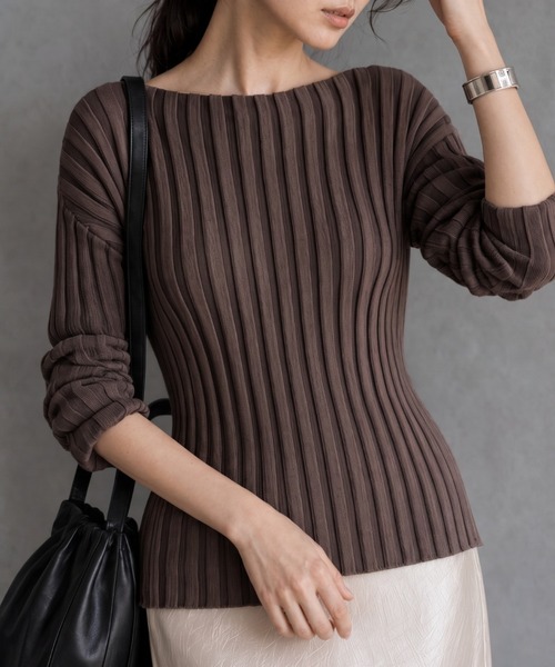 ap retro(アプレトロ)の「【ap retro basic】ワイドリブボートネックニット(ニット/セーター・レディース・ブラック/モカ/チャコール/ライトベージュ・FREE)」の7枚目の写真