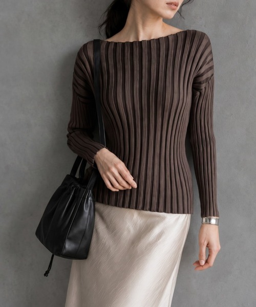 ap retro(アプレトロ)の「【ap retro basic】ワイドリブボートネックニット(ニット/セーター・レディース・ブラック/モカ/チャコール/ライトベージュ・FREE)」の9枚目の写真