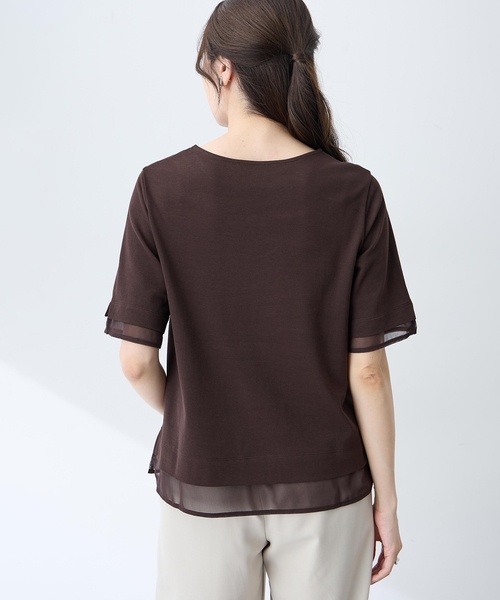 A/C DESIGN BY ALPHA CUBIC(エーシーデザインバイアルファキュービック)の「シフォンドッキングTシャツ【接触冷感・UVカット】(Tシャツ/カットソー・レディース・ネイビー/ブラウン・M/L/LL)」の4枚目の写真