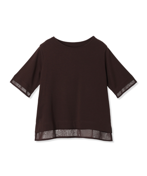 A/C DESIGN BY ALPHA CUBIC(エーシーデザインバイアルファキュービック)の「シフォンドッキングTシャツ【接触冷感・UVカット】(Tシャツ/カットソー・レディース・ネイビー/ブラウン・M/L/LL)」の13枚目の写真
