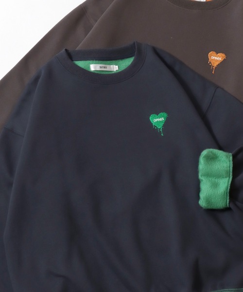 SITRY(シトリー)の「SITRY Heart Embroidery Color Scheme Sweat Shirt/別注 オーバーサイズ ハートロゴ ワンポイントラメ刺繍 裏起毛 配色 トレーナー スウェット レディース メンズ(スウェット・レディース・ネイビー/グレー/ブラウン/ブラック/グレー系その他2/ブラック系その他/グレー系その他/チャコール/ブルー系その他/ブラウン系その他・M/L/XL)」の10枚目の写真