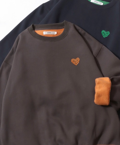 SITRY(シトリー)の「SITRY Heart Embroidery Color Scheme Sweat Shirt/別注 オーバーサイズ ハートロゴ ワンポイントラメ刺繍 裏起毛 配色 トレーナー スウェット レディース メンズ(スウェット・レディース・ネイビー/グレー/ブラウン/ブラック/グレー系その他2/ブラック系その他/グレー系その他/チャコール/ブルー系その他/ブラウン系その他・M/L/XL)」の6枚目の写真