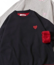 SITRY（シトリー）の「SITRY Heart Embroidery Color Scheme Sweat Shirt/別注 オーバーサイズ ハートロゴ ワンポイントラメ刺繍 裏起毛 配色 トレーナー スウェット レディース メンズ（スウェット）」