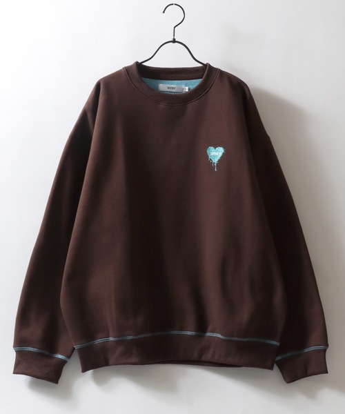 SITRY(シトリー)の「SITRY Heart Embroidery Color Scheme Sweat Shirt/別注 オーバーサイズ ハートロゴ ワンポイントラメ刺繍 裏起毛 配色 トレーナー スウェット レディース メンズ(スウェット・レディース・ネイビー/グレー/ブラウン/ブラック/グレー系その他2/ブラック系その他/グレー系その他/チャコール/ブルー系その他/ブラウン系その他・M/L/XL)」の19枚目の写真
