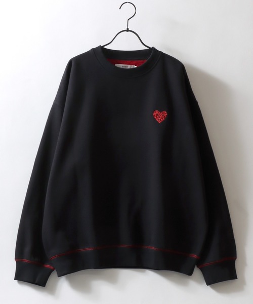 SITRY(シトリー)の「SITRY Heart Embroidery Color Scheme Sweat Shirt/別注 オーバーサイズ ハートロゴ ワンポイントラメ刺繍 裏起毛 配色 トレーナー スウェット レディース メンズ(スウェット・レディース・ネイビー/グレー/ブラウン/ブラック/グレー系その他2/ブラック系その他/グレー系その他/チャコール/ブルー系その他/ブラウン系その他・M/L/XL)」の11枚目の写真