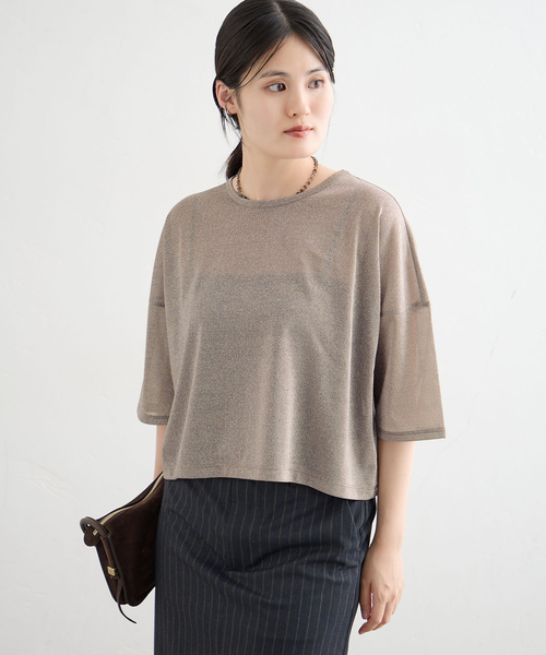 IENA（イエナ）の「ラメハーフスリーブTシャツ（Tシャツ/カットソー・レディース・グレー/ゴールド・FREE）」の4枚目の写真