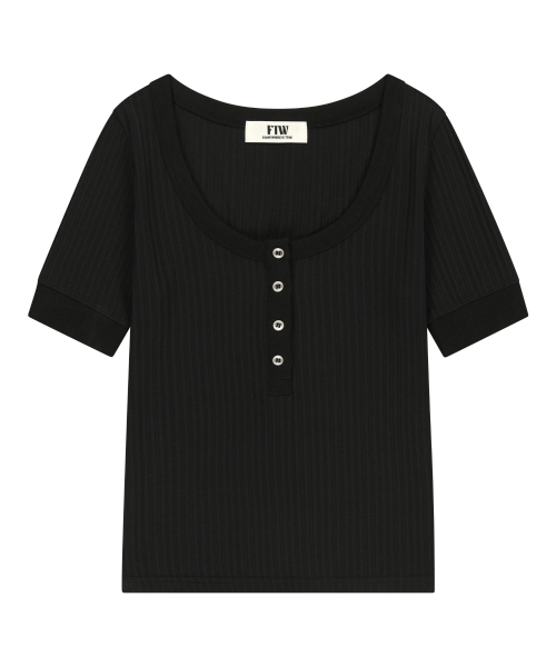 FOR THE WEATHER(フォーザウェザー)の「ディープUネック配色Tシャツ(ブラック)(Tシャツ/カットソー・レディース・その他・ONE SIZE)」の2枚目の写真