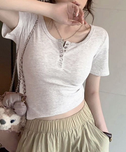 ReRe(リリ)の「ヘンリーネック半袖リブTシャツ レディース(Tシャツ/カットソー・レディース・ブラック/ホワイト/グレー・X-LARGE/LARGE/MEDIUM)」の14枚目の写真