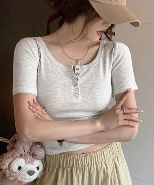 ReRe(リリ)の「ヘンリーネック半袖リブTシャツ レディース(Tシャツ/カットソー・レディース・ブラック/ホワイト/グレー・X-LARGE/LARGE/MEDIUM)」の15枚目の写真