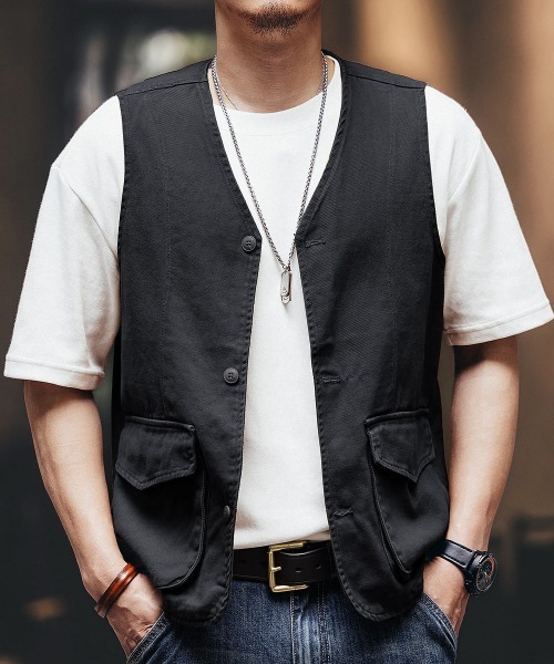 DOUBLE STEAL(ダブルスティール)の「DSワークジレベスト(ベスト・メンズ・ブラック/ブラウン/グリーン・X-LARGE/MEDIUM/LARGE)」の1枚目の写真