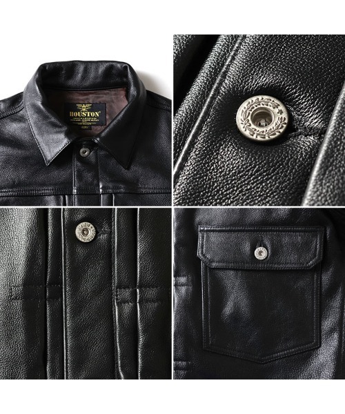 HOUSTON（ヒューストン）の「HOUSTON ヒューストン COW LEATHER TRACK JACKET カウレザー トラックジャケット（ブルゾン・メンズ・ブラック/ブラウン・42/40/38）」の5枚目の写真