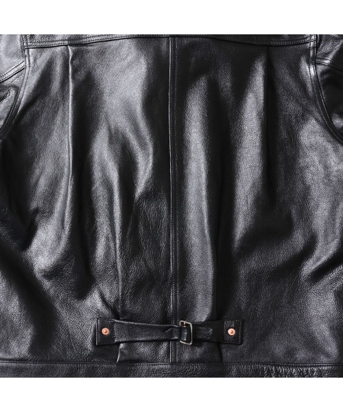 HOUSTON（ヒューストン）の「HOUSTON ヒューストン COW LEATHER TRACK JACKET カウレザー トラックジャケット（ブルゾン・メンズ・ブラック/ブラウン・42/40/38）」の6枚目の写真