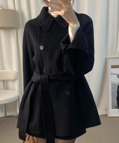 semplice(センプリチェ)の「開襟2列ボタンコートウールコート(その他アウター・レディース・ブラック/アイボリー・F)」の18枚目の写真