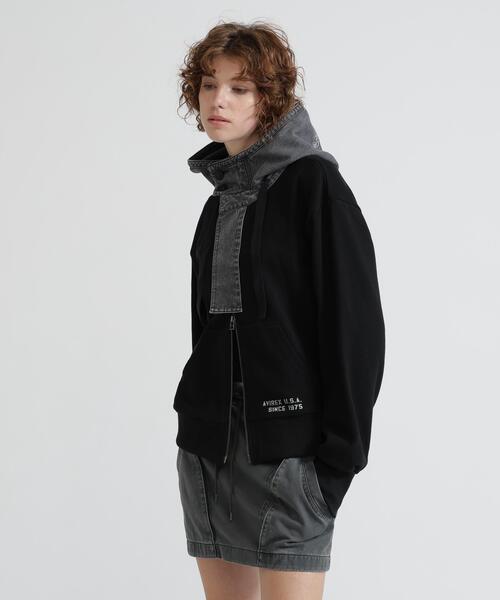 AVIREX(アヴィレックス)の「《NAVAL COLLECTION》DENIM COMBI PARKA(パーカー・レディース・ネイビー/グレー/ブラック・M/S)」の4枚目の写真