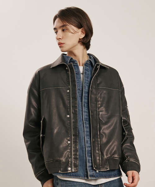 ADHOC(アドホック)の「男性ファー取り外しフェイクレザーダウンジャケット (DK-BROWN) (HBALE11)(その他アウター・メンズ・その他・100/95/105)」の1枚目の写真