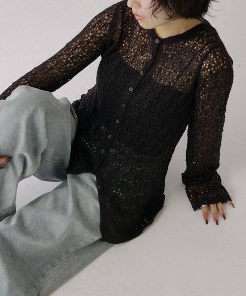 goocy(グーシー)の「【セレクトアイテム】起毛モヘアタッチ透かしあみカーディガン(カーディガン/ボレロ・レディース・ブラック/レッド/アイボリー・FREE)」の1枚目の写真