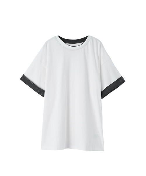 STYLE DELI(スタイルデリ)の「【BLK001】天竺×ベロア袖口配色プルオーバー(Tシャツ/カットソー・レディース・ブラック/オフホワイト・FREE)」の21枚目の写真