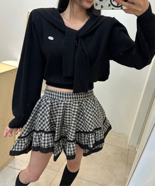 AMAJI（アマジ）の「セーラーカラー 切替 ニットトップス（ニット/セーター・レディース・ホワイト/ブラック/ネイビー/グレー・FREE）」の3枚目の写真