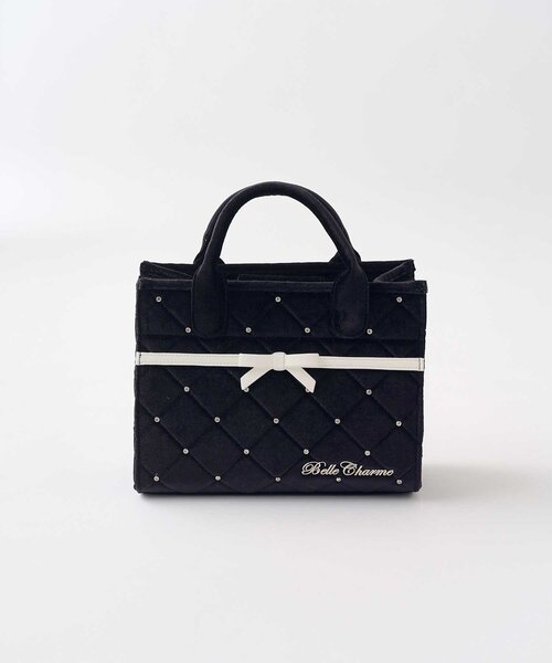 Belle Charme（ベルシャルム）の「【Belle Charme】Velour Quilted Ribbon Mini Tote（ハンドバッグ・レディース・ピンク/オフホワイト/ブラック・FREE）」の5枚目の写真