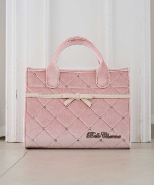 Belle Charme（ベルシャルム）の「【Belle Charme】Velour Quilted Ribbon Mini Tote（ハンドバッグ・レディース・ピンク/オフホワイト/ブラック・FREE）」の9枚目の写真