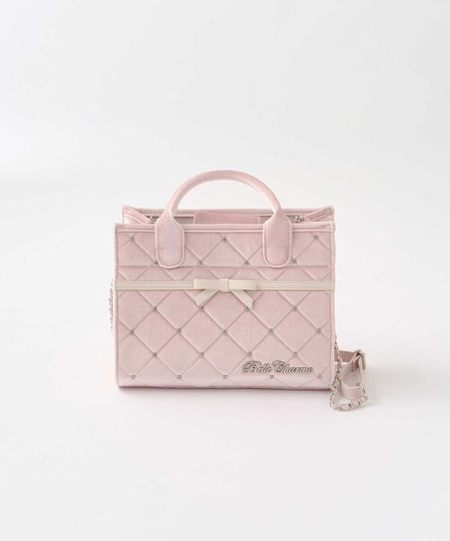 Belle Charme（ベルシャルム）の「【Belle Charme】Velour Quilted Ribbon Mini Tote（ハンドバッグ・レディース・ピンク/オフホワイト/ブラック・FREE）」の20枚目の写真