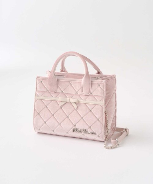 Belle Charme（ベルシャルム）の「【Belle Charme】Velour Quilted Ribbon Mini Tote（ハンドバッグ・レディース・ピンク/オフホワイト/ブラック・FREE）」の21枚目の写真