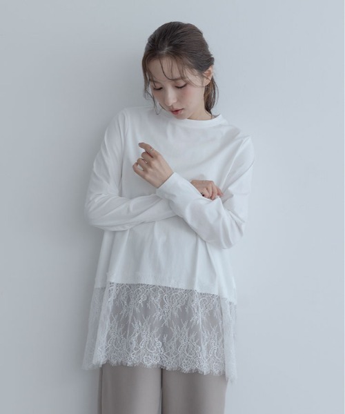 maviru（マヴィル）の「一枚でも、重ねても頼れる。裾レース レイヤード カットソー ロングTシャツ（Tシャツ/カットソー・レディース・ブラック/オフホワイト・M）」の3枚目の写真