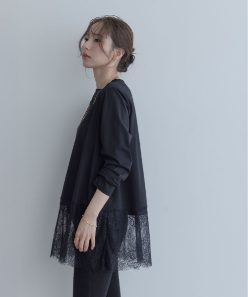maviru（マヴィル）の「一枚でも、重ねても頼れる。裾レース レイヤード カットソー ロングTシャツ（Tシャツ/カットソー・レディース・ブラック/オフホワイト・M）」の11枚目の写真