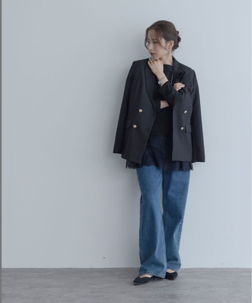 maviru（マヴィル）の「一枚でも、重ねても頼れる。裾レース レイヤード カットソー ロングTシャツ（Tシャツ/カットソー・レディース・ブラック/オフホワイト・M）」の13枚目の写真