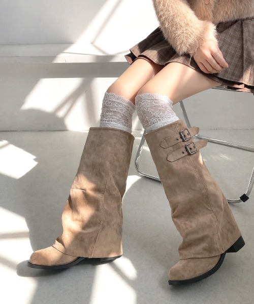 Shoes in Closet（シューズインクローゼット）の「【予約開始】ダブルベルト ルーズ カバーブーツ 497WB（ブーツ・レディース・ベージュ/ブラック・S/LL/L/M）」の15枚目の写真