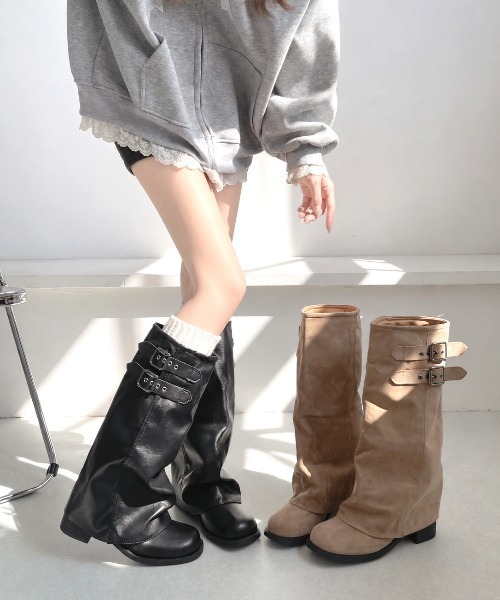Shoes in Closet（シューズインクローゼット）の「【予約開始】ダブルベルト ルーズ カバーブーツ 497WB（ブーツ・レディース・ベージュ/ブラック・S/LL/L/M）」の21枚目の写真