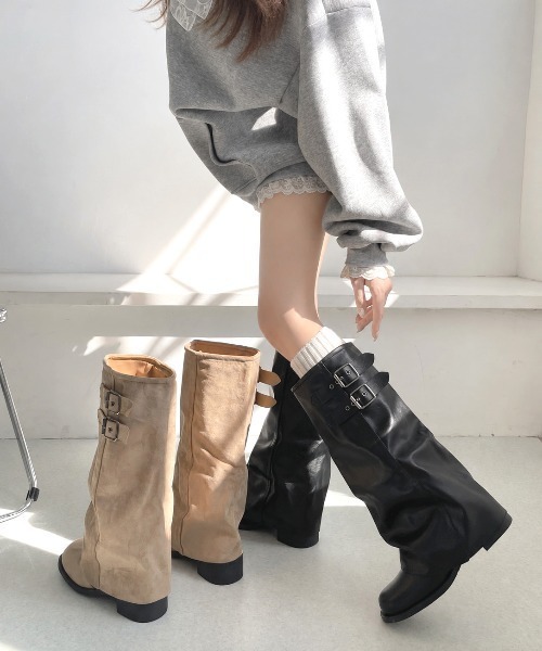 Shoes in Closet（シューズインクローゼット）の「【予約開始】ダブルベルト ルーズ カバーブーツ 497WB（ブーツ・レディース・ベージュ/ブラック・S/LL/L/M）」の22枚目の写真