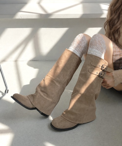 Shoes in Closet（シューズインクローゼット）の「【予約開始】ダブルベルト ルーズ カバーブーツ 497WB（ブーツ・レディース・ベージュ/ブラック・S/LL/L/M）」の17枚目の写真